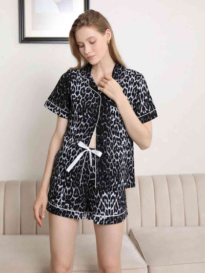 Lapel Collar Shirt and Shorts Pajama Set - Sufyaa