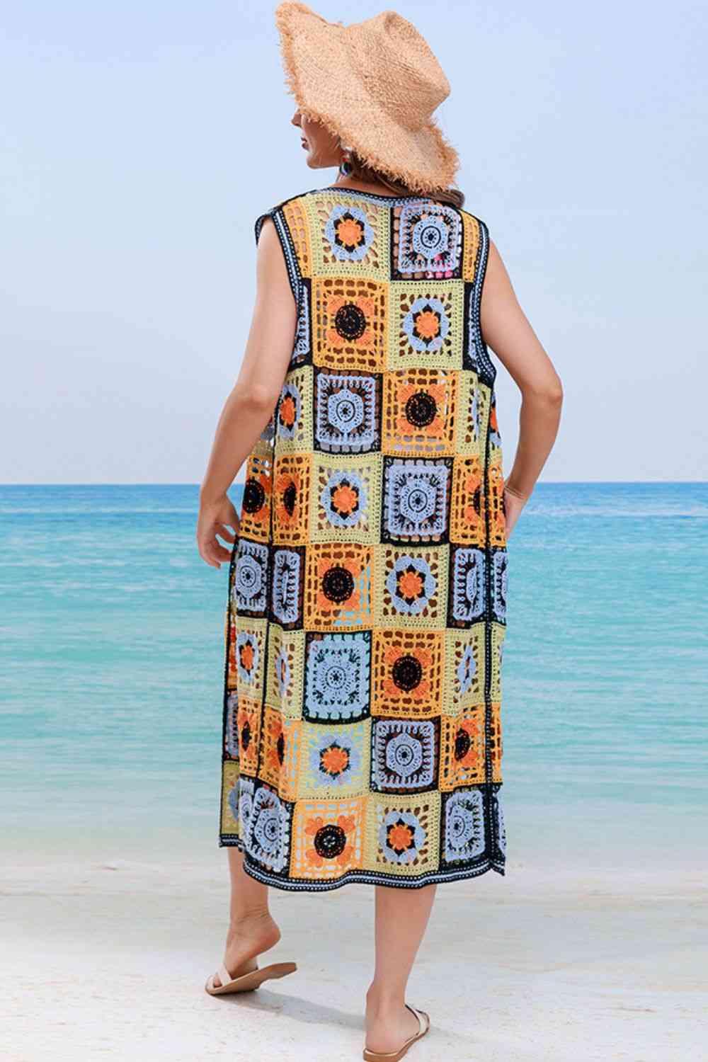 Crochet Open Front Sleeveless Cover Up - Sufyaa