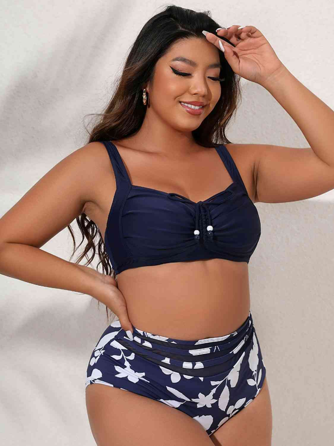 Plus Size Printed Gathered Detail Bikini Set - Sufyaa