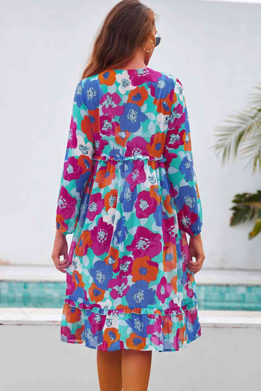 Printed Long Sleeve Tie Front Cover Up - Sufyaa