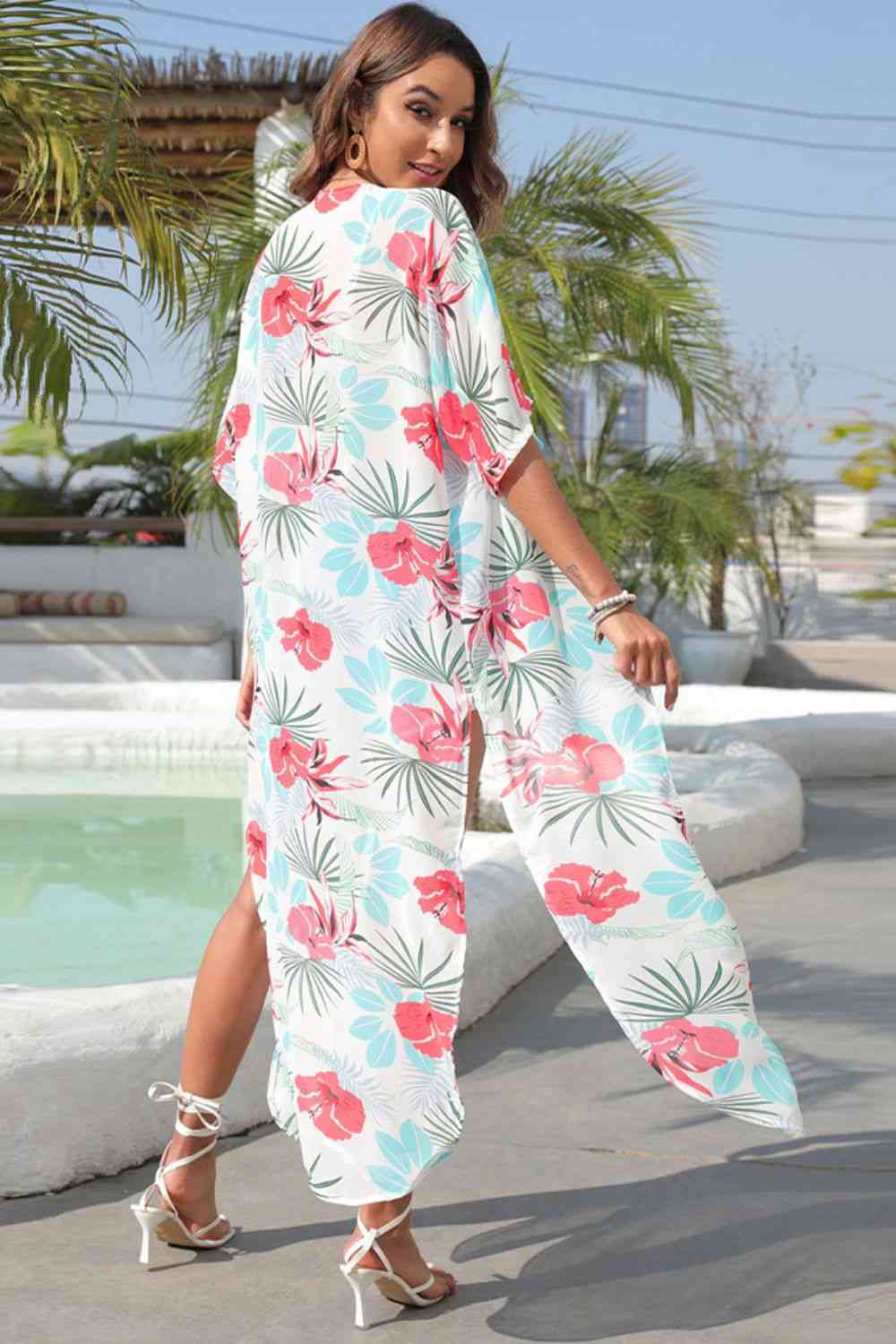 Floral Slit Half Sleeve Cover-Up - Sufyaa