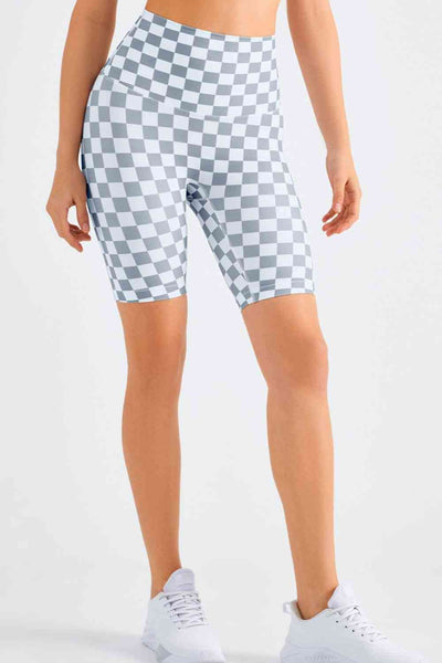 Checkered Wide Waistband Biker Shorts - Sufyaa