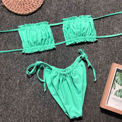 Frill Trim Ruched Bikini Set - Sufyaa