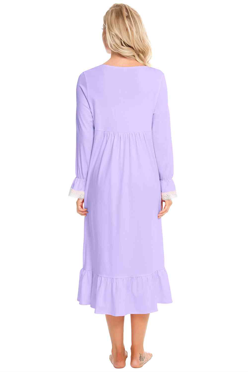 Lace Detail Square Neck Flounce Sleeve Night Dress - Sufyaa
