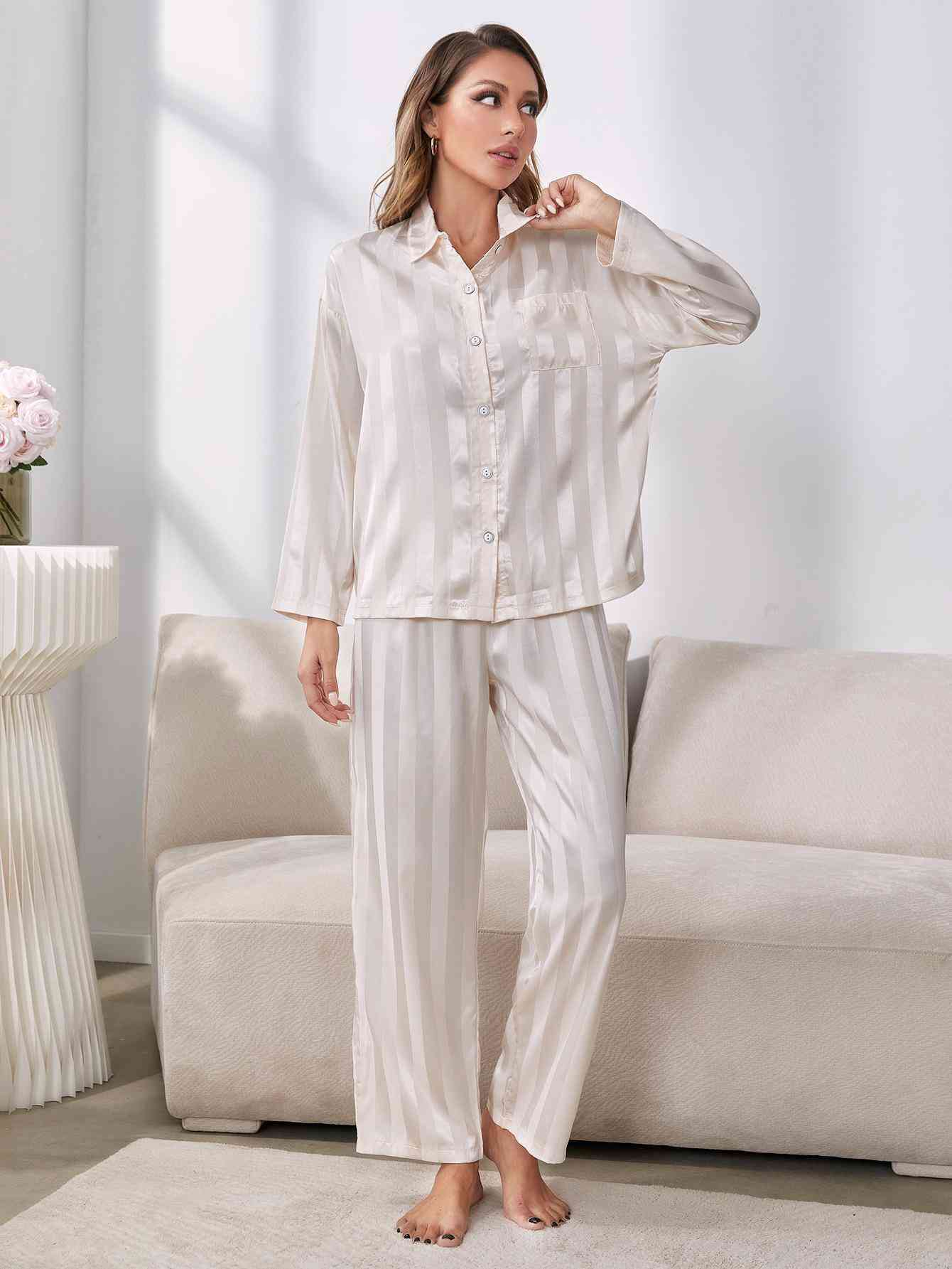 Button-Up Shirt and Pants Pajama Set - Sufyaa