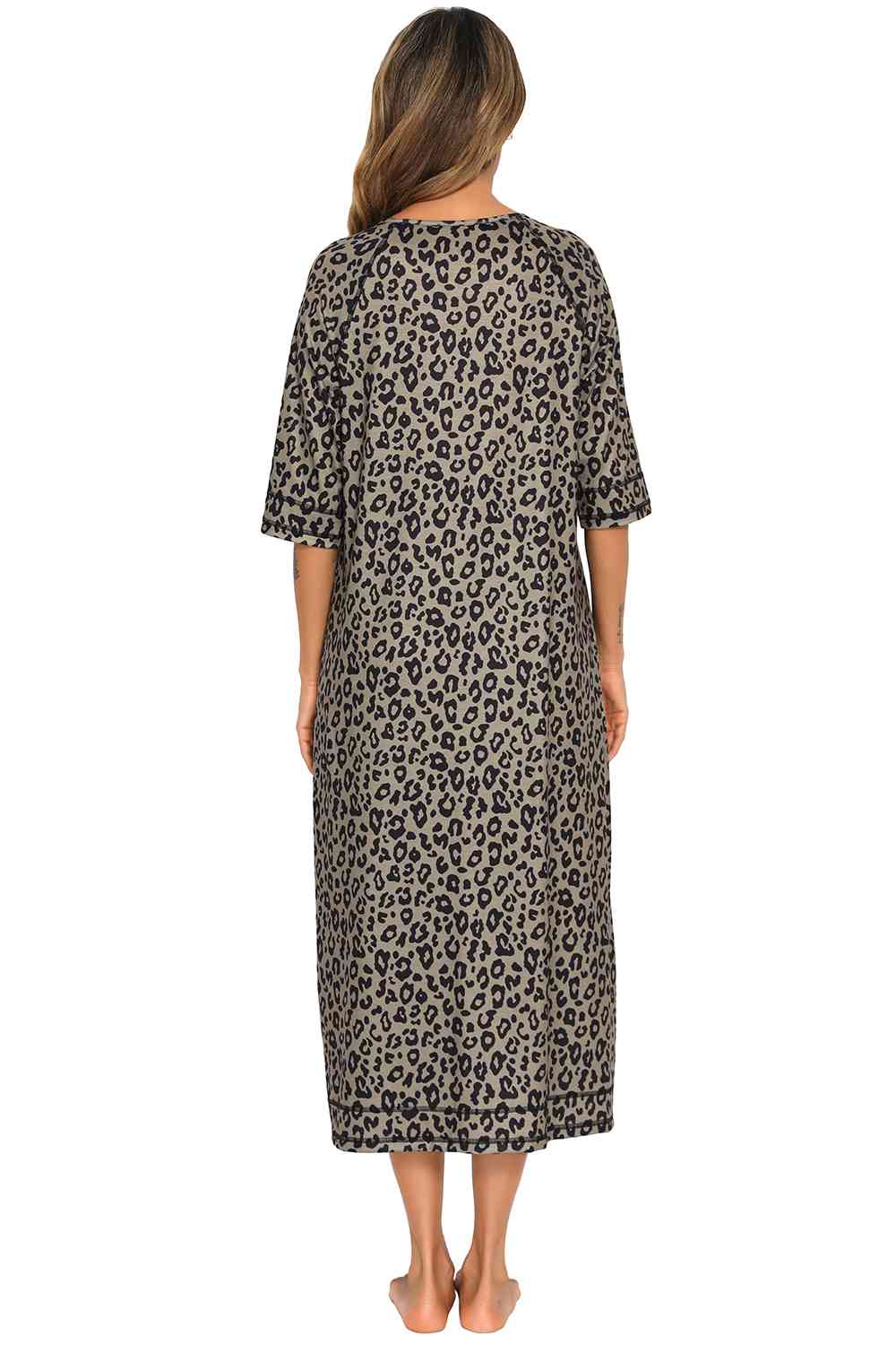 Printed Slit Night Dress with Pockets - Sufyaa