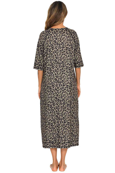 Printed Slit Night Dress with Pockets - Sufyaa