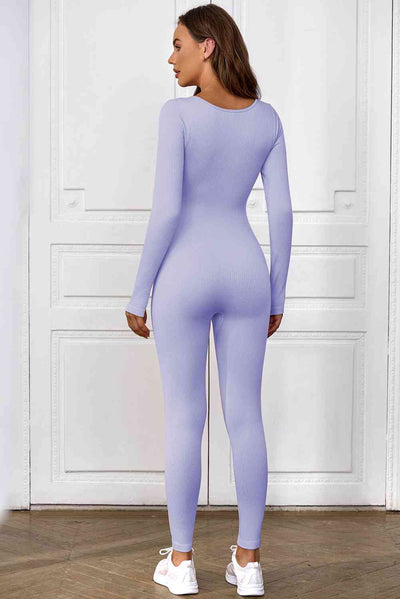 Long Sleeve Scoop Neck Skinny Jumpsuit - Sufyaa