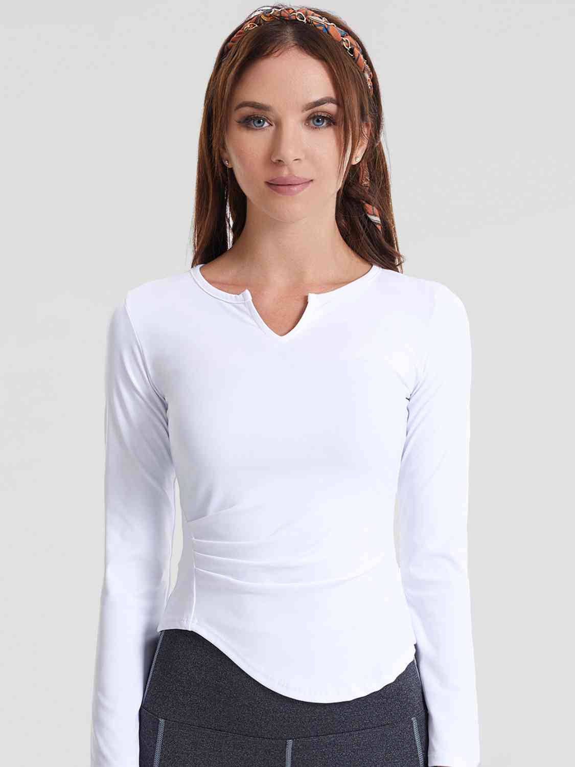Notched Neck Ruched Sports Top - Sufyaa
