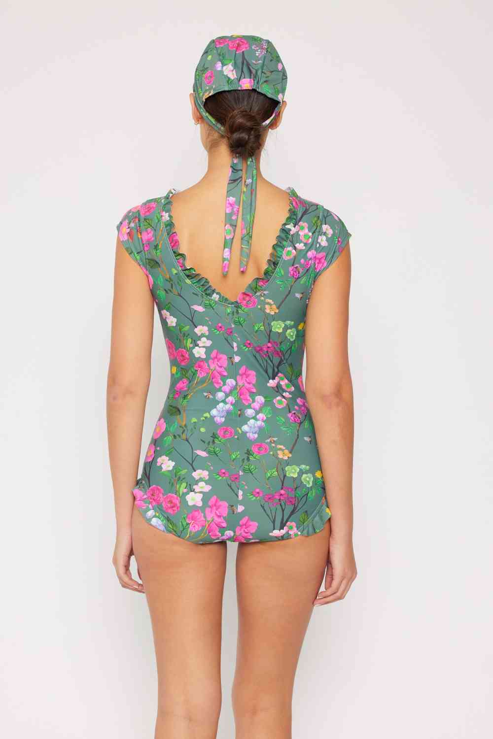 Marina West Swim Bring Me Flowers V-Neck One Piece Swimsuit In Sage - Sufyaa