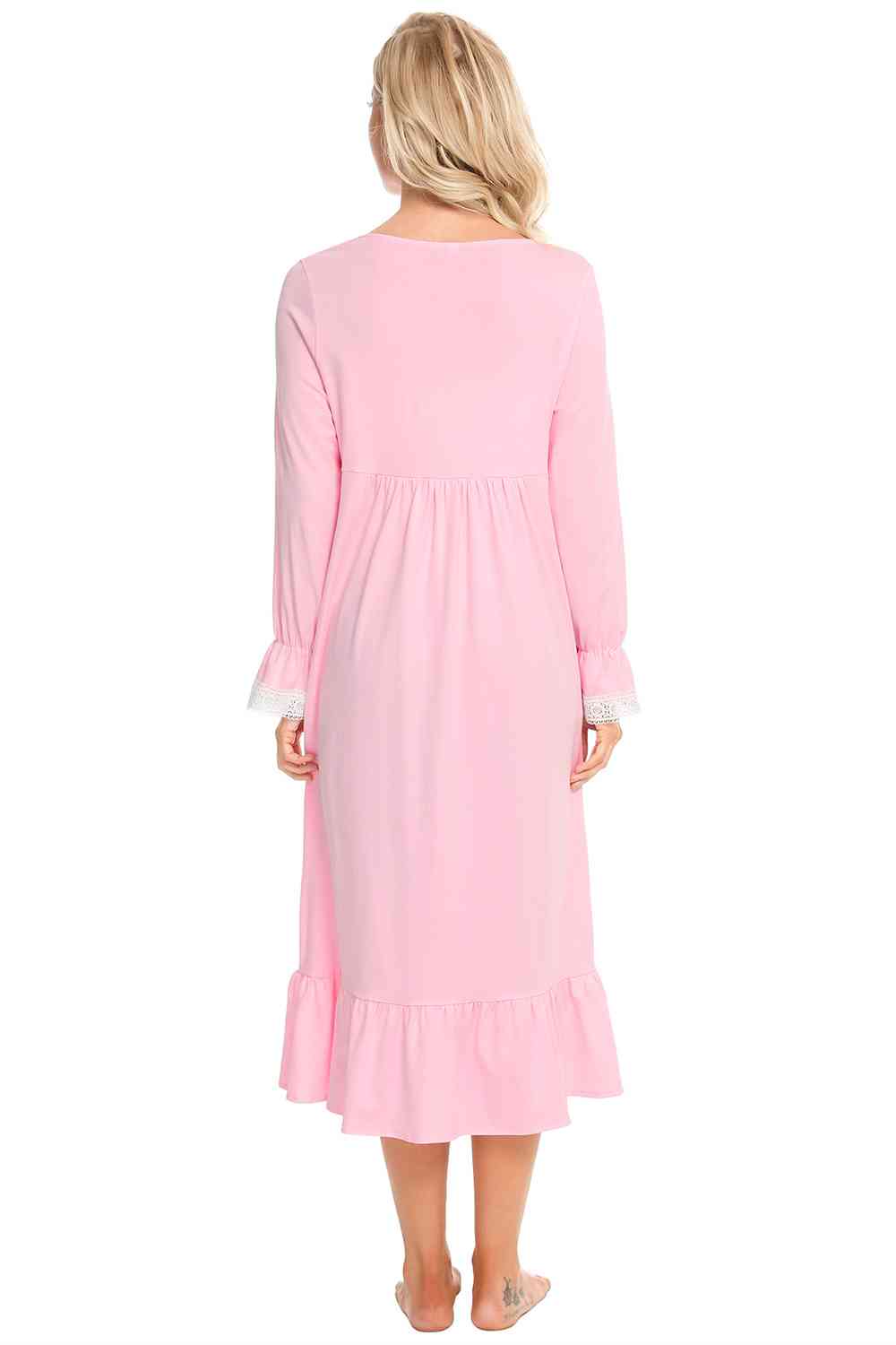 Lace Detail Square Neck Flounce Sleeve Night Dress - Sufyaa