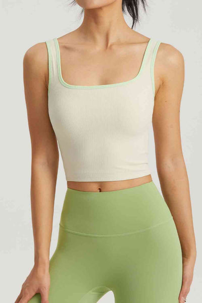 Contrast Square Neck Cropped Sports Tank - Sufyaa