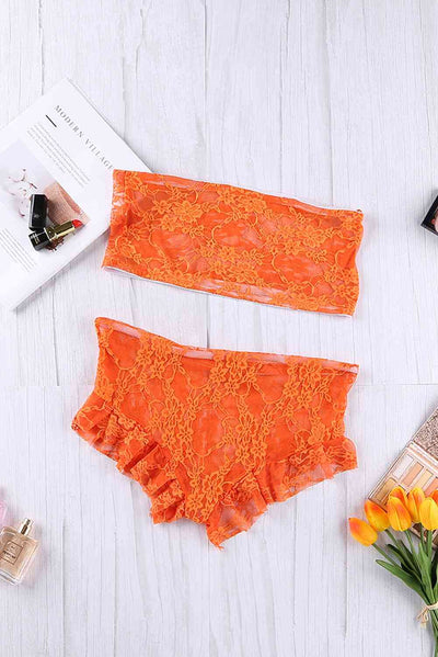 Lace Tube Top and Frill Trim Panty Lingerie Set - Sufyaa