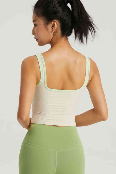 Contrast Square Neck Cropped Sports Tank - Sufyaa