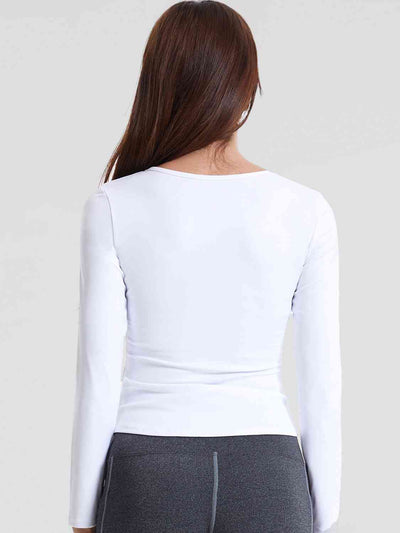 Notched Neck Ruched Sports Top - Sufyaa