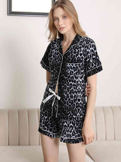 Lapel Collar Shirt and Shorts Pajama Set - Sufyaa