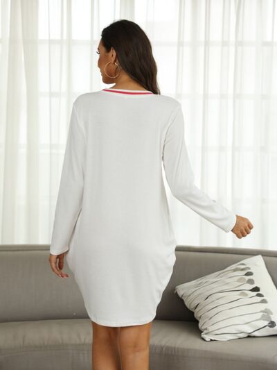 Contrast Round Neck Long Sleeve Lounge Dress - Sufyaa