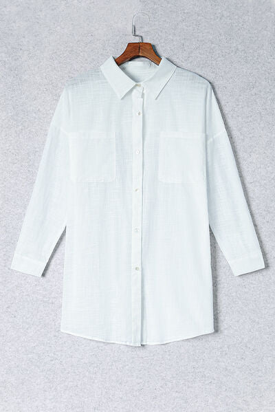 Button-Up Longline Shirt with Breast Pockets - Sufyaa