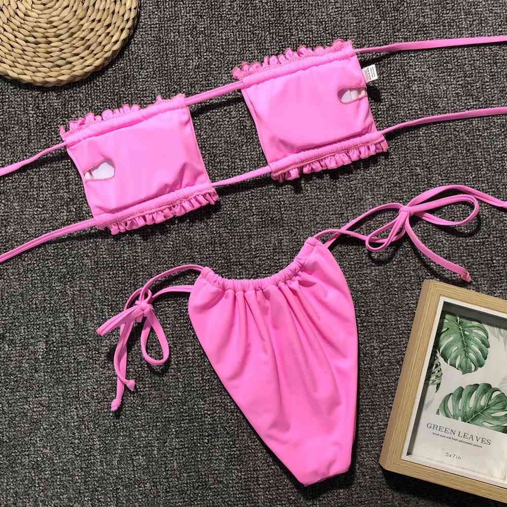 Frill Trim Ruched Bikini Set - Sufyaa