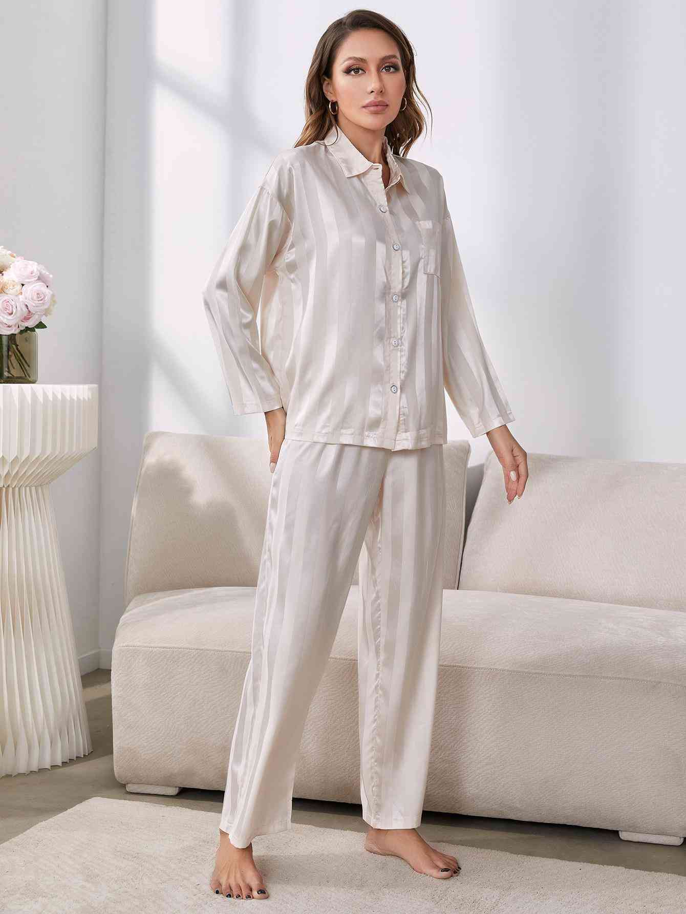 Button-Up Shirt and Pants Pajama Set - Sufyaa