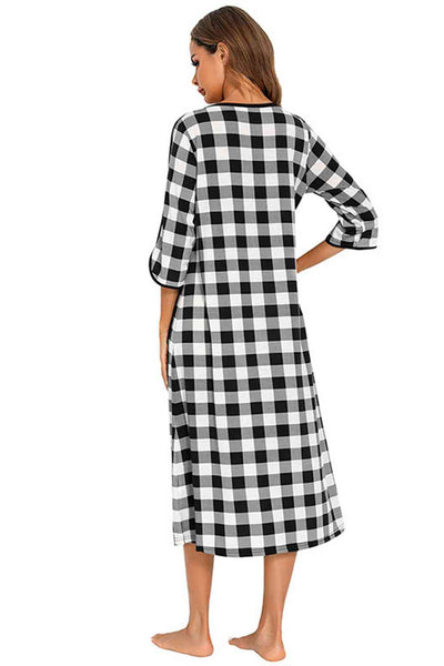 Round Neck Three-Quarter Sleeve Midi Night Dress - Sufyaa
