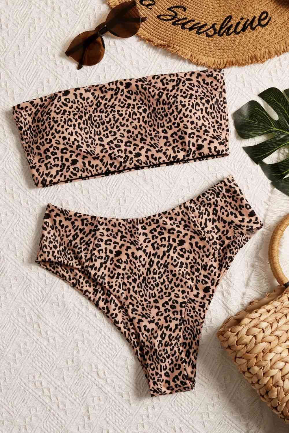 Leopard Swim Tube Top and Swim Bottoms Set - Sufyaa