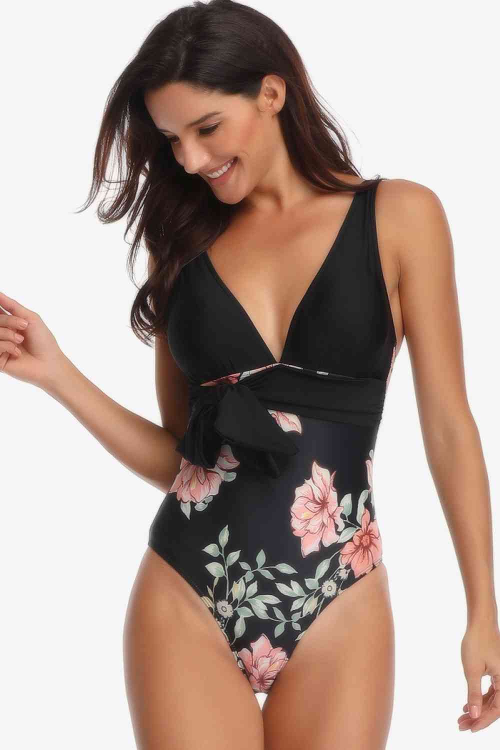 Floral Tied One-Piece Swimsuit - Sufyaa