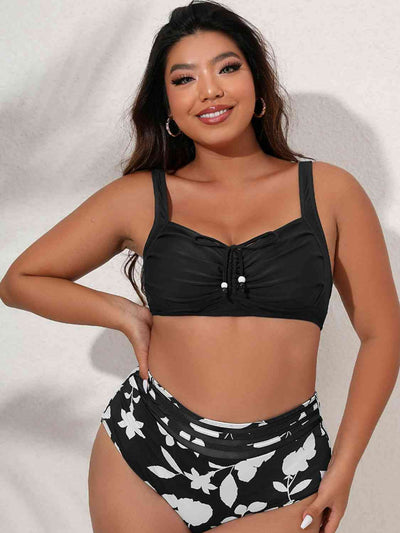 Plus Size Printed Gathered Detail Bikini Set - Sufyaa