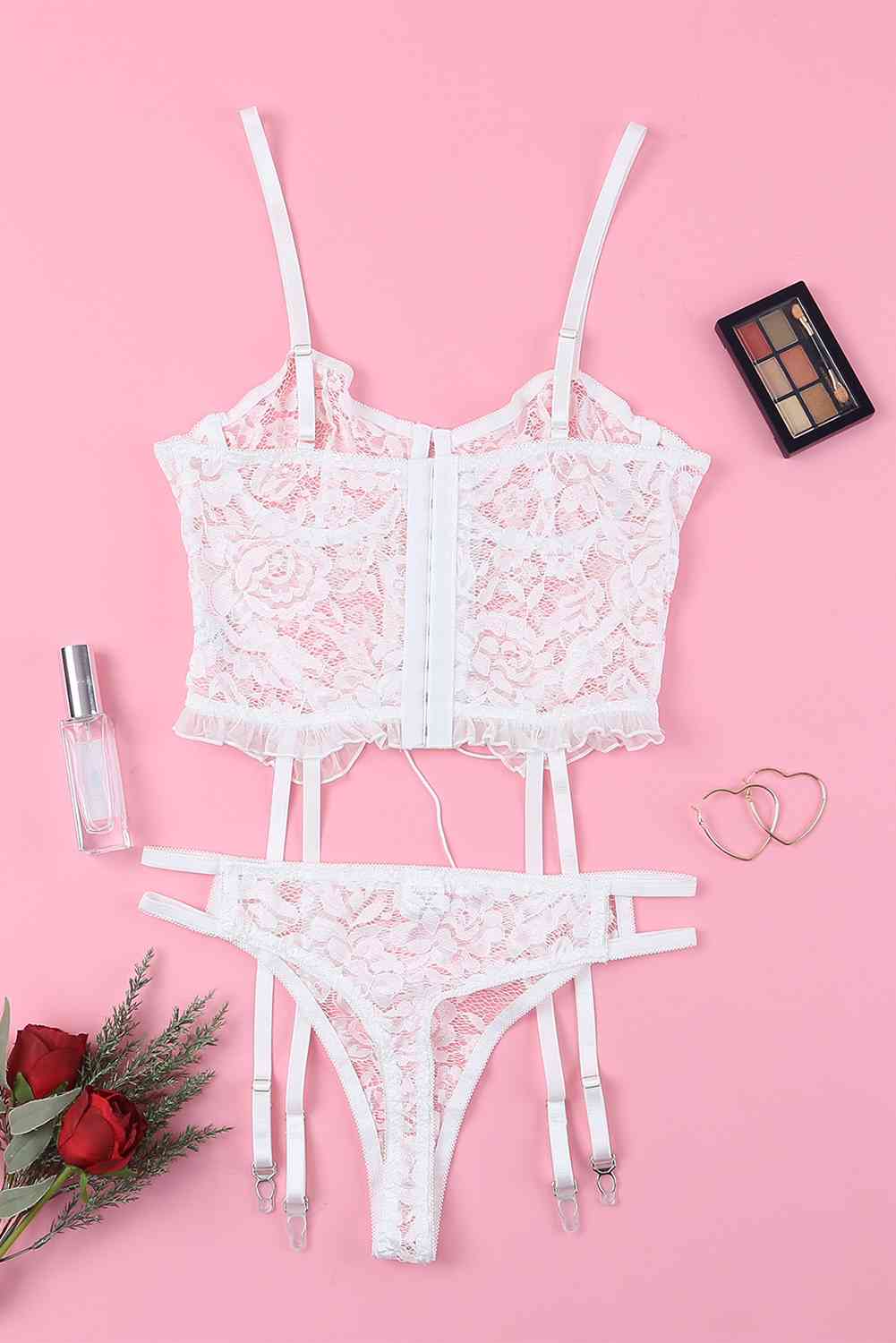 Lace-Up Frill Trim Lingerie Set - Sufyaa
