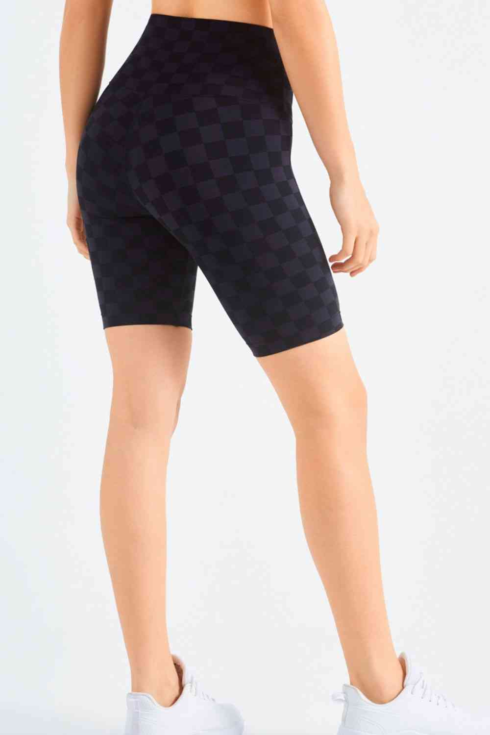 Checkered Wide Waistband Biker Shorts - Sufyaa