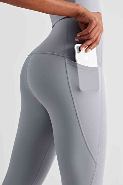 Wide Waistband Sports Leggings with Side Pockets - Sufyaa
