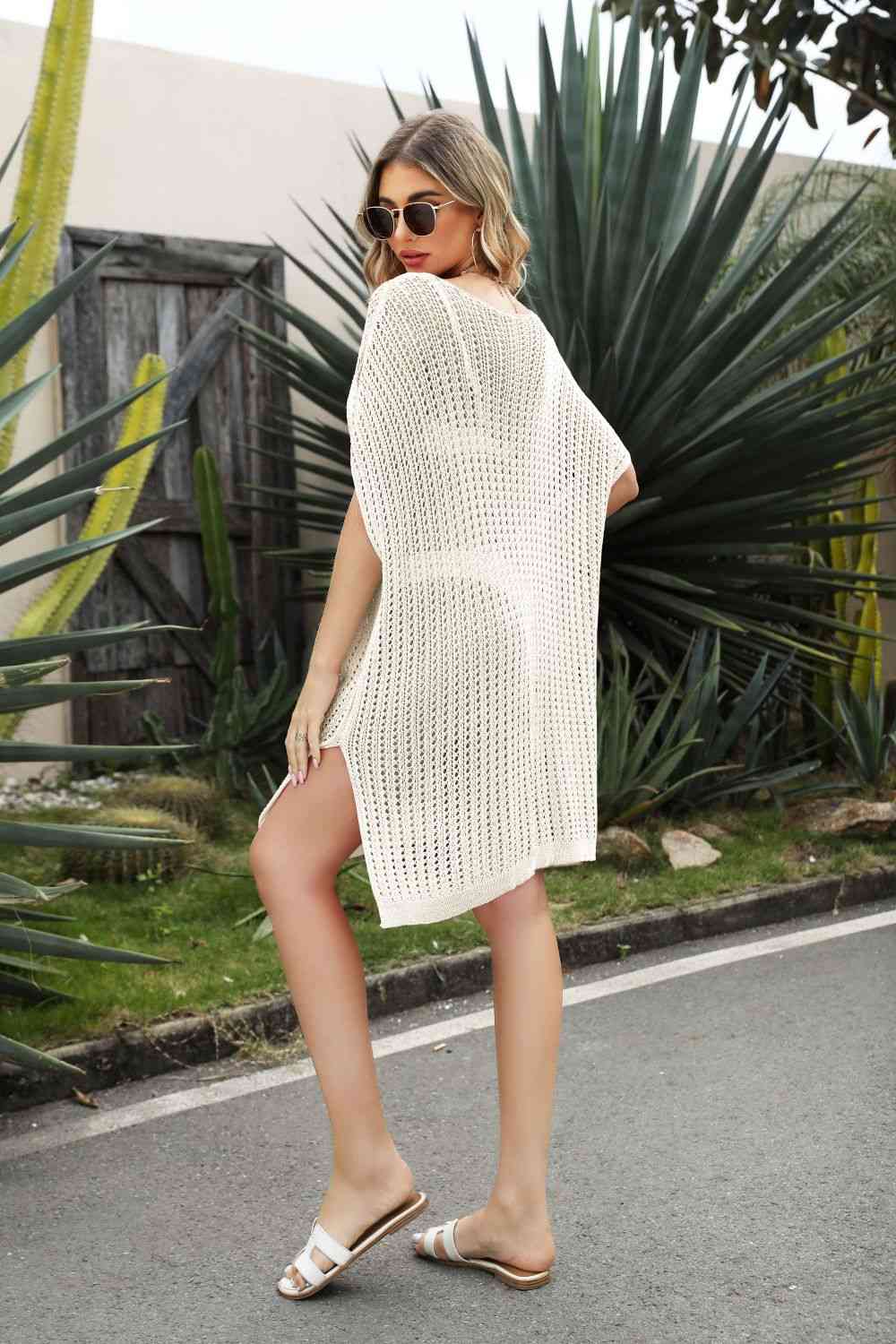 Openwork Side Slit Cover-Up Dress - Sufyaa
