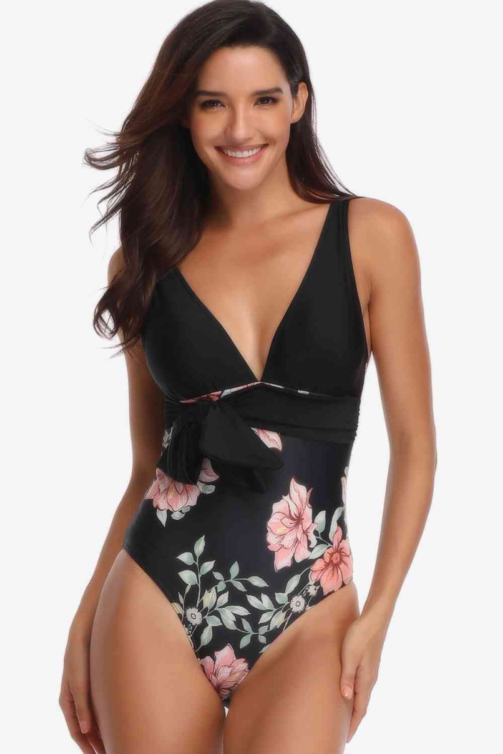 Floral Tied One-Piece Swimsuit - Sufyaa