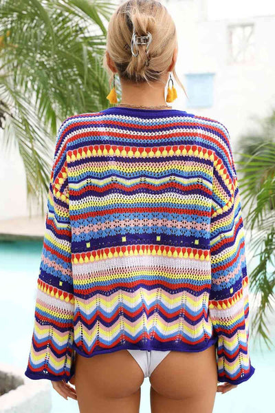 Multicolored Stripe Round Neck Cover-Up - Sufyaa