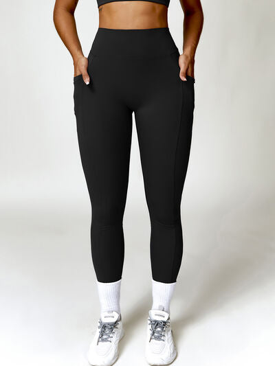Ruched Pocketed High Waist Active Leggings - Sufyaa