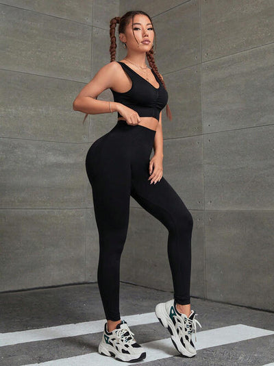 Ruched Tank and Leggings Sport Set - Sufyaa