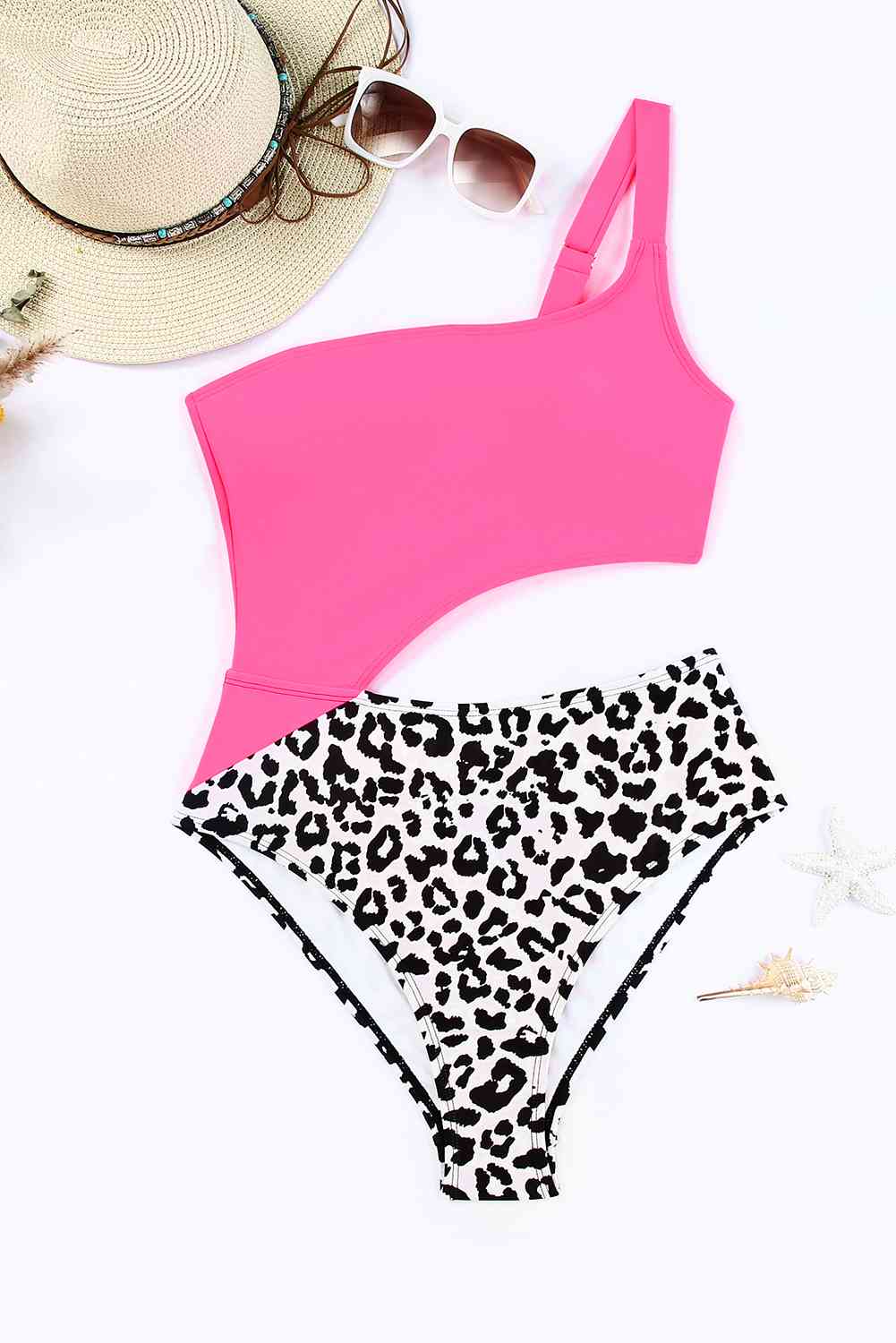 Leopard Cutout One-Shoulder One-Piece Swimsuit - Sufyaa